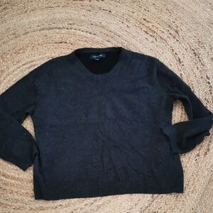 Mens Jones New York 100% cashmere speckled unisex  black v neck sweater. Size L